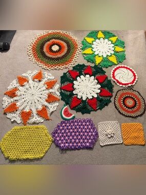 Vintage Handmade Crochet Doily & Table Mat Lot – 11 Pieces